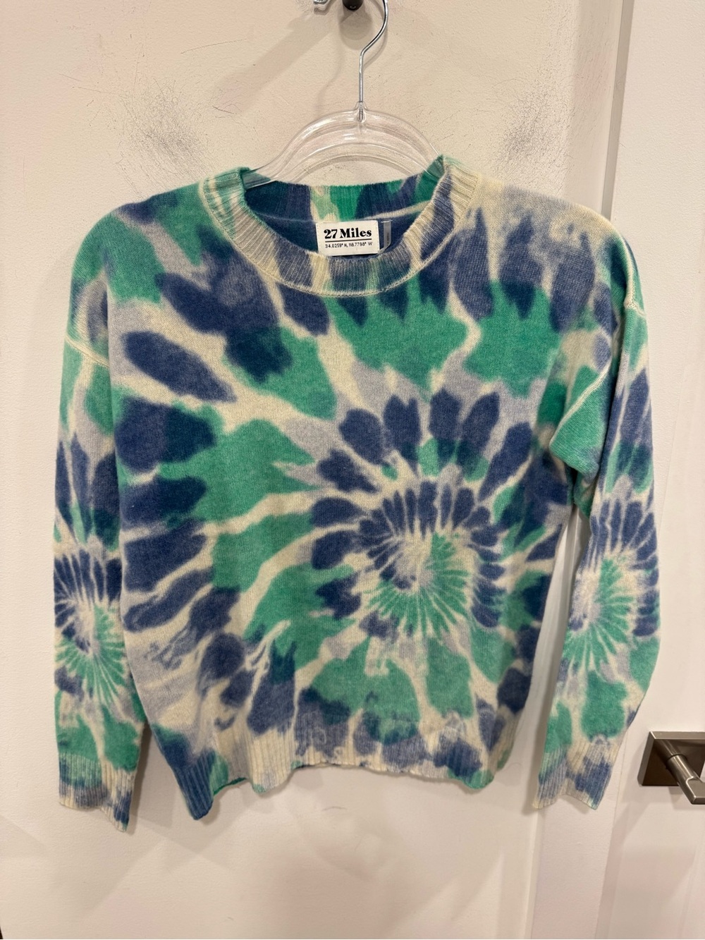 Ina 27 Miles Tie-Dye Crewneck in Green, Navy & Cream